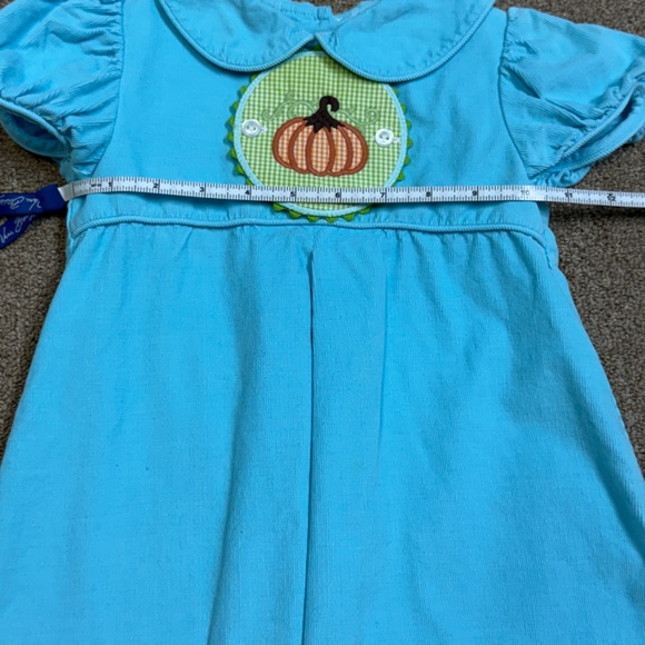 Shrimp & Grits Kids: Girls Blue Dress with Pumpkin Patch, Size 2T - Picture 5 of 7
